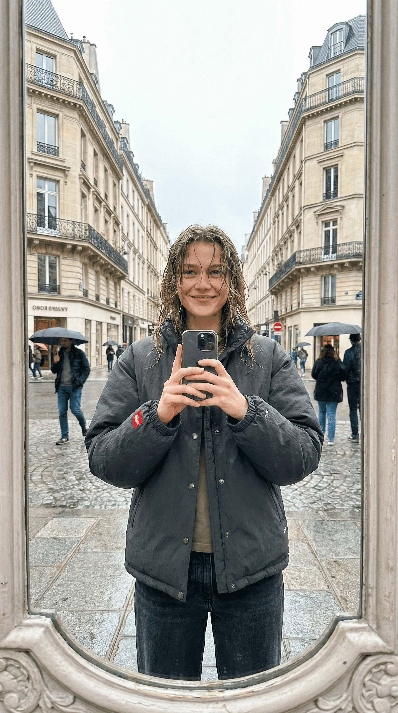 Mirror selfie showing body scan in action